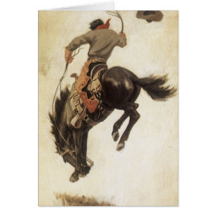 Cartão Vintage Cowboy, Bronco Buster Study pelo NC Wyeth