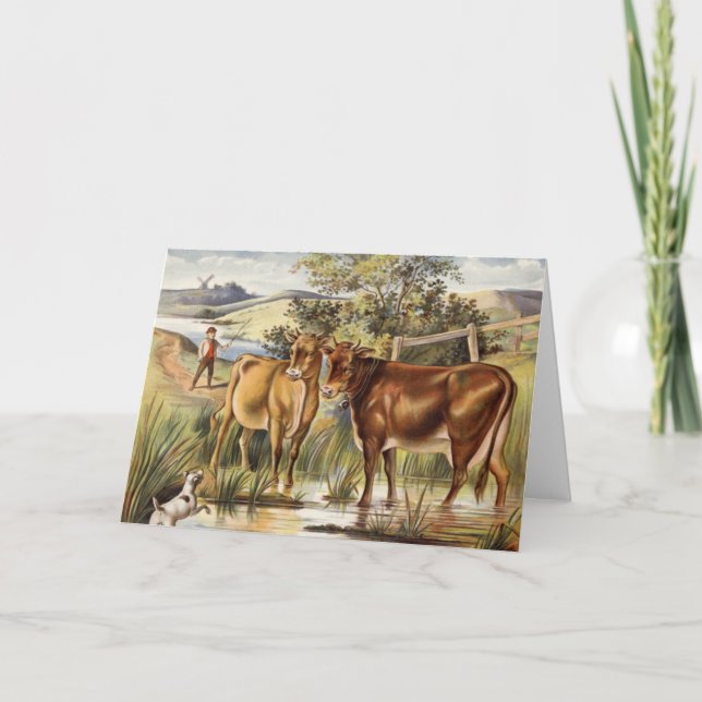 Cartão Vintage Cows/Pasture Greeting Card (Frente)