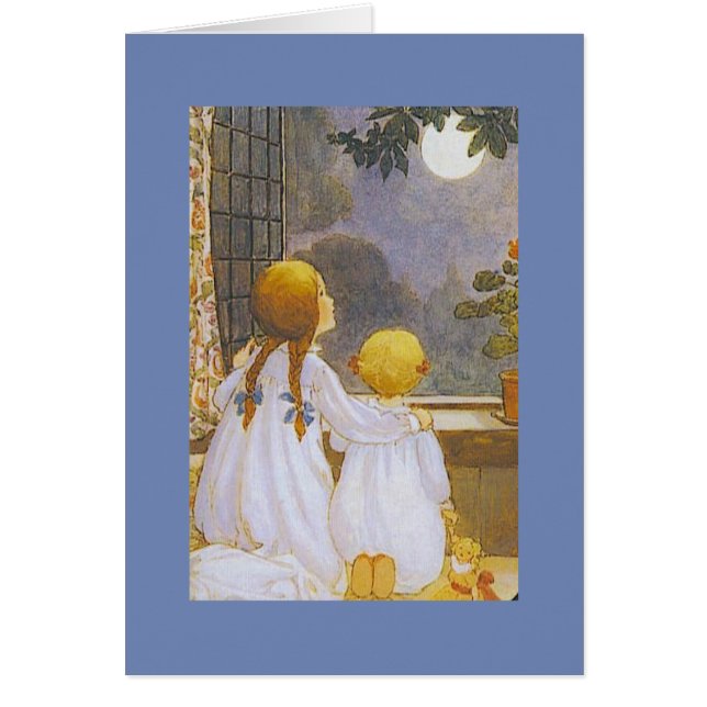 Cartão Vintage - Crianças Olhando para a Lua, (Frente)