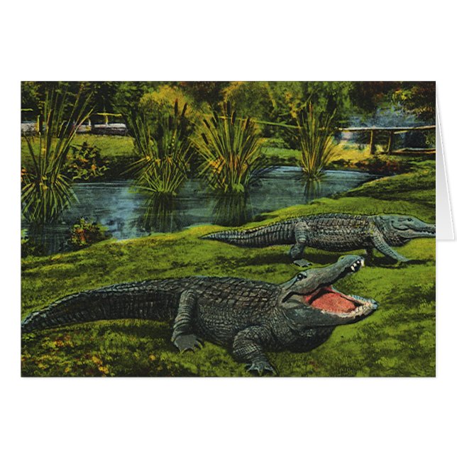 Cartão Vintage Crocodiles, Marine Life Reptiles Animals (Frente Horizontal)