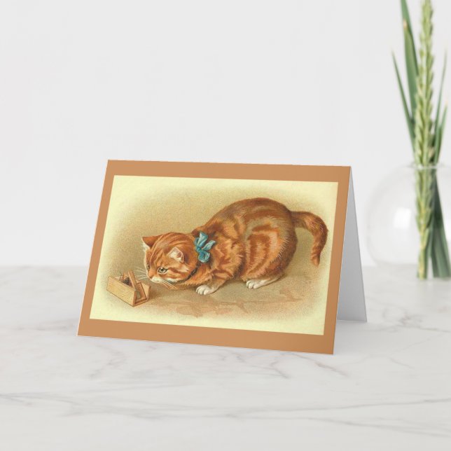 Cartão Vintage Curious Cat and Mouse Note Card (Frente)