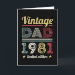 Cartão Vintage Dad 1981 40th Birthday Gift Men Retro<br><div class="desc">This Vintage 1981 Dad retro 40th Birthday design makes a great fathers day gift for men turning 40 years old. Birthday gifts for him. For an awesome legend, dad. 60's & 70's style design for a man.</div>