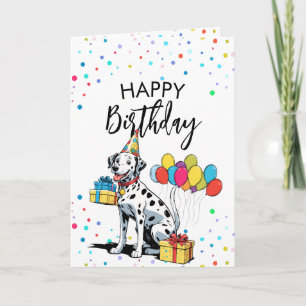 Cartão Vintage Dalmatian Illustration Balões Aniversário