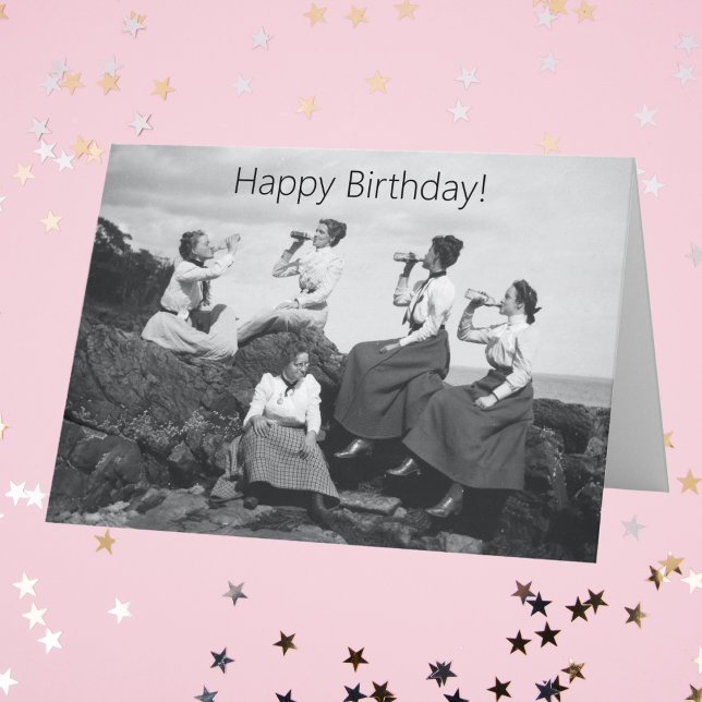 Cartão Vintage Damas Bebendo em Beach Happy Birthday (Vintage Ladies Drinking on Beach Happy Birthday Card
)