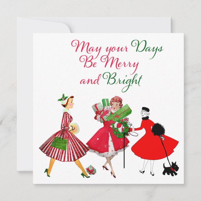 Cartão Vintage Damas de Natal de 1950 (Frente)