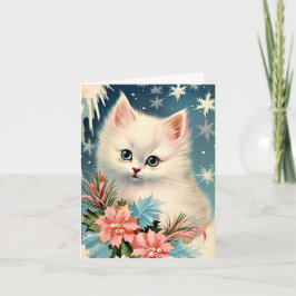 Cartão Vintage de Natal com Gatinho | Adorável Ret