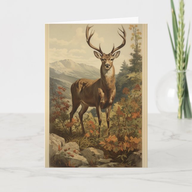 Cartão Vintage Deer Birthday (Frente)