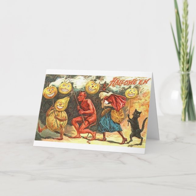 Cartão Vintage Devil And Witeen Halloween Parade Card (Frente)