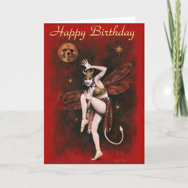Cartão Vintage Devil Lady Birthday (Frente)
