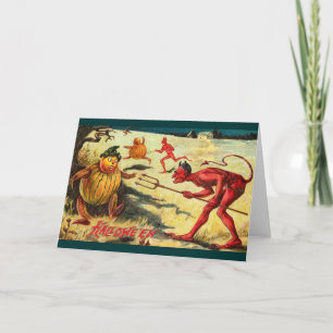 Cartão Vintage Devils perseguindo Goblins, Halloween Chee