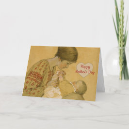 Cartão Vintage Dia de as mães Mãe-Bebê Vignette