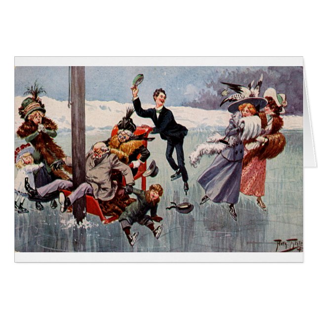 Cartão Vintage - distração no gelo, (Frente Horizontal)