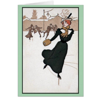 Cartão Vintage do patinagem no gelo da forma das mulheres