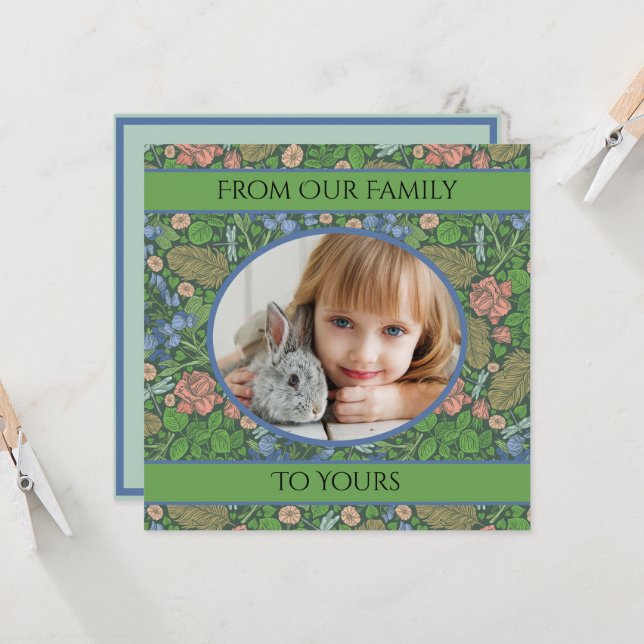 Cartão Vintage Dragonfly voando em um jardim inglês (Frente/Verso In Situ)