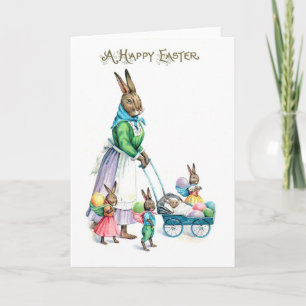 Cartão Vintage Easter Bunny Family