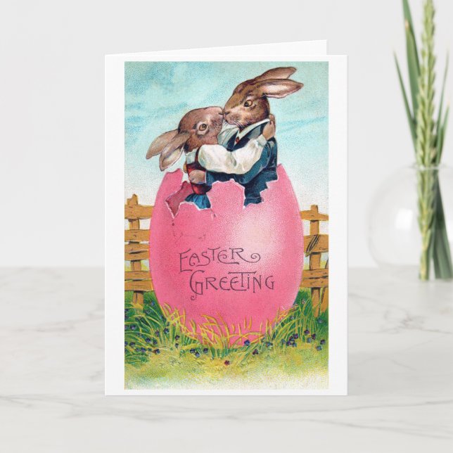 Cartão Vintage Easter Bunny Lovers (Frente)