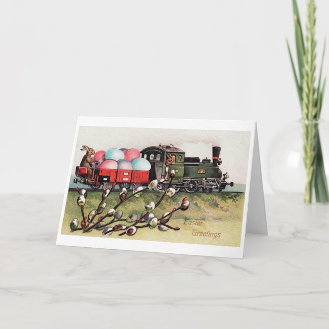 Cartão Vintage Easter Bunny Train (Frente)