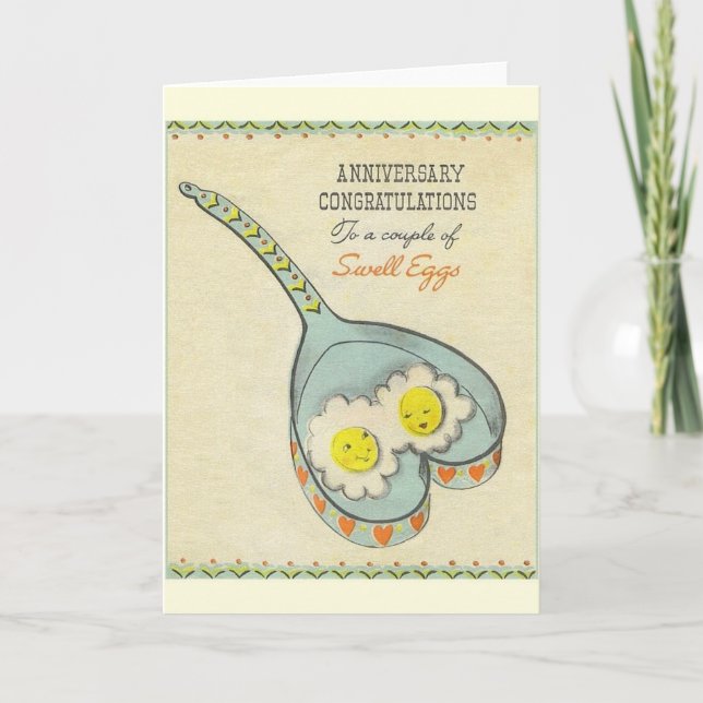 Cartão Vintage Eggs Anthropomorphic Anniversary Card (Frente)