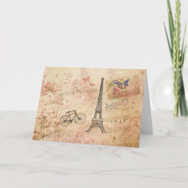 Cartão Vintage Eiffel Tower Art (Frente)