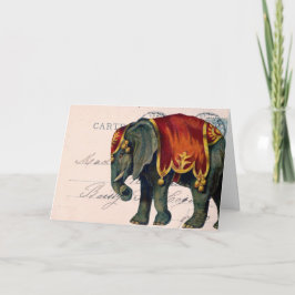 Cartão Vintage Elephant Postcard Digital Art, Birthday