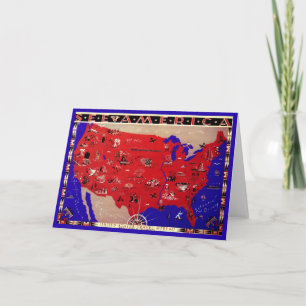 Cartão Vintage, Estados Unidos da América, mapa do Viagem