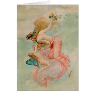 Cartão Vintage - Fada e Angel Meet no Céu,