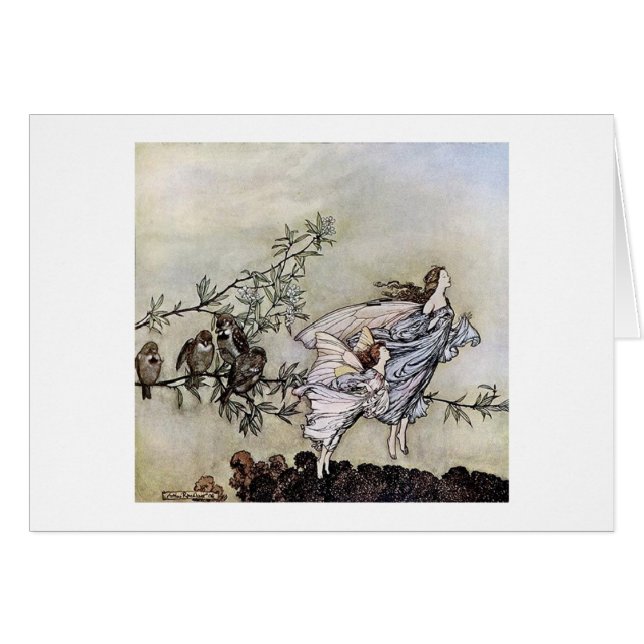 Cartão Vintage - fadas em vôo, (Frente Horizontal)