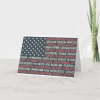 Vintage Faded American Flag State Names Words Art