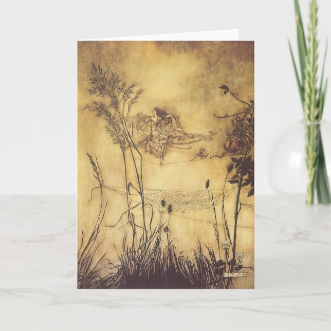 Cartão Vintage Fairy Tale, Fada's Tightrope de Rackham (Frente)