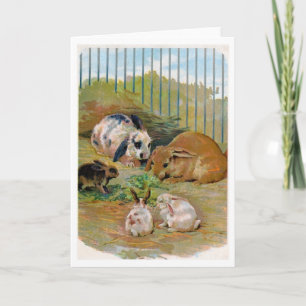 Cartão Vintage - família de coelhos,