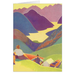 Cartão Vintage Family Vacation, Picnic nas montanhas