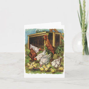 Cartão Vintage Farm Animals, Rooster, Hens, Chickens