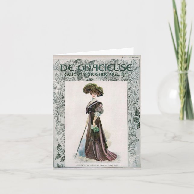 Cartão Vintage Fashion Illustration Lady With Cane (Frente)