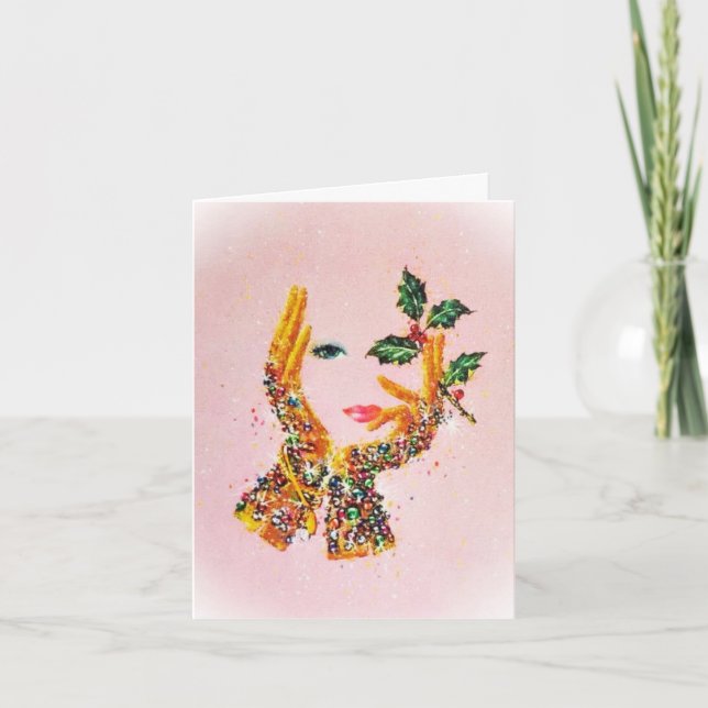 Cartão Vintage Fashionable Woman Holly é a estação (Frente)