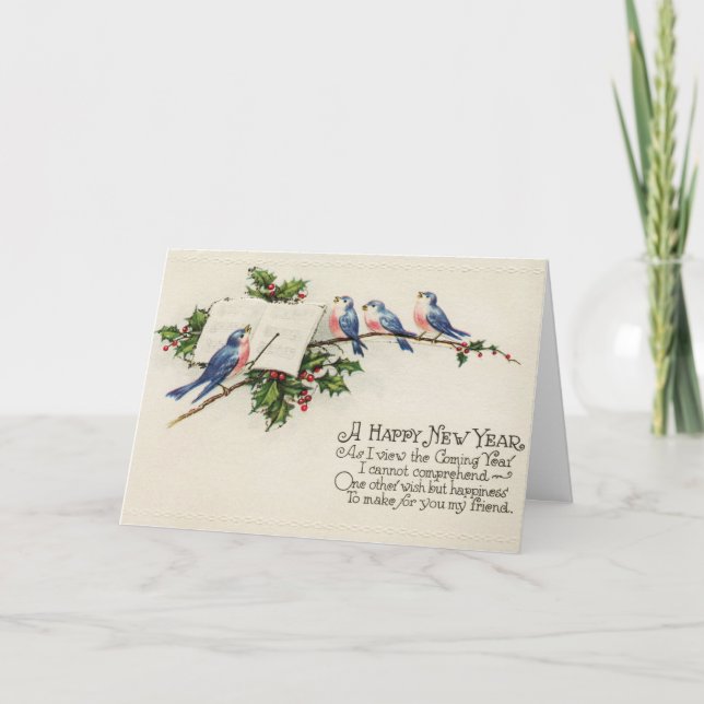 Cartão Vintage - Feliz ano novo, Meu Amigo, (Frente)