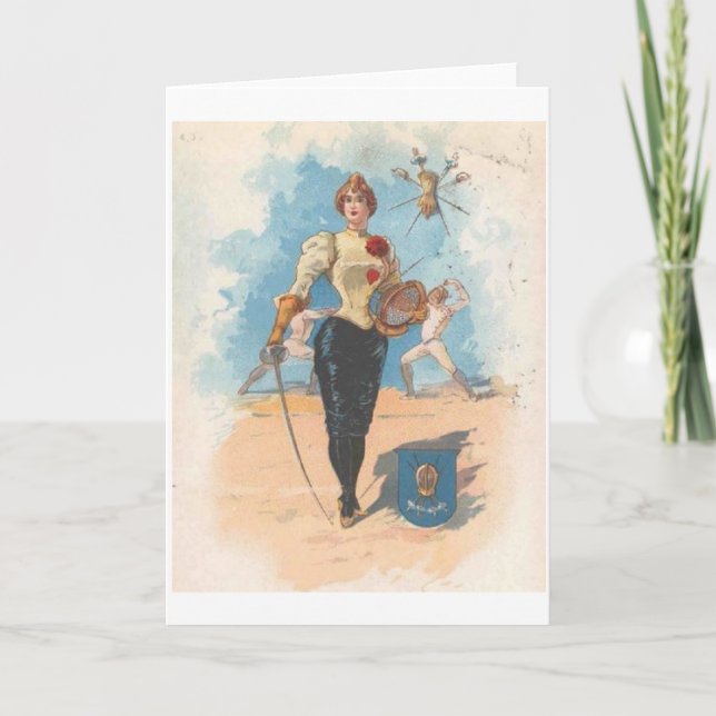 Cartão Vintage Female Fencer Note Card (Frente)