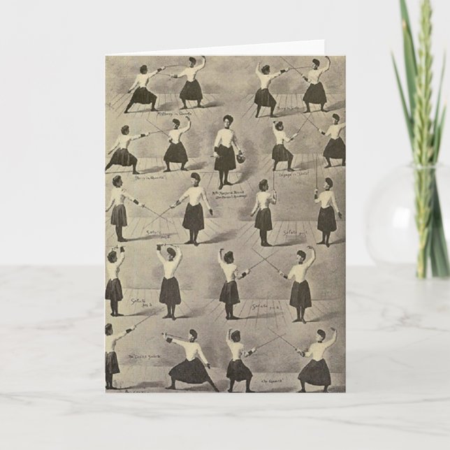Cartão Vintage Female Fencing Positions Note Card (Frente)