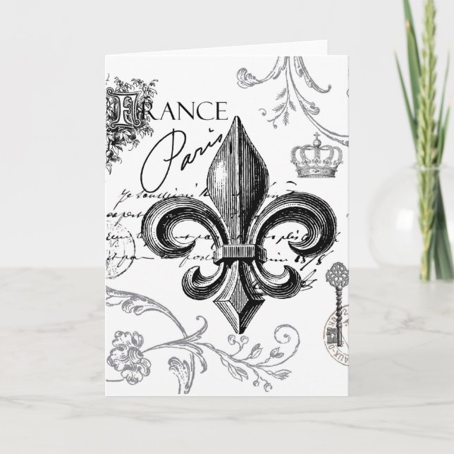Cartão Vintage Fleur de Lis notecard (Frente)