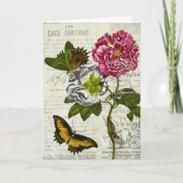 Cartão Vintage Floral Collage, aniversário