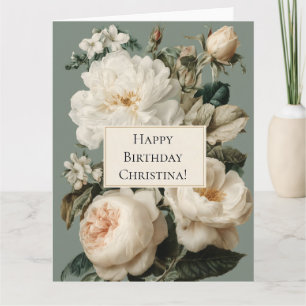 Cartão Vintage Floral Frame com Creme e Rosas Rosa