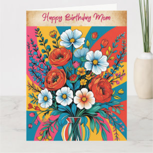 Cartão Vintage Floral Happy Birthday Card