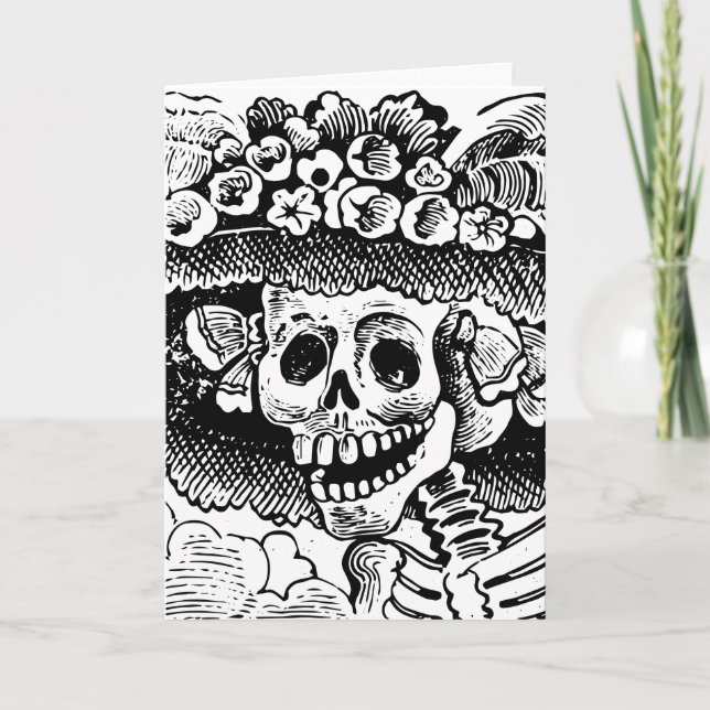 Cartão Vintage Floral Skull Halloween (Frente)