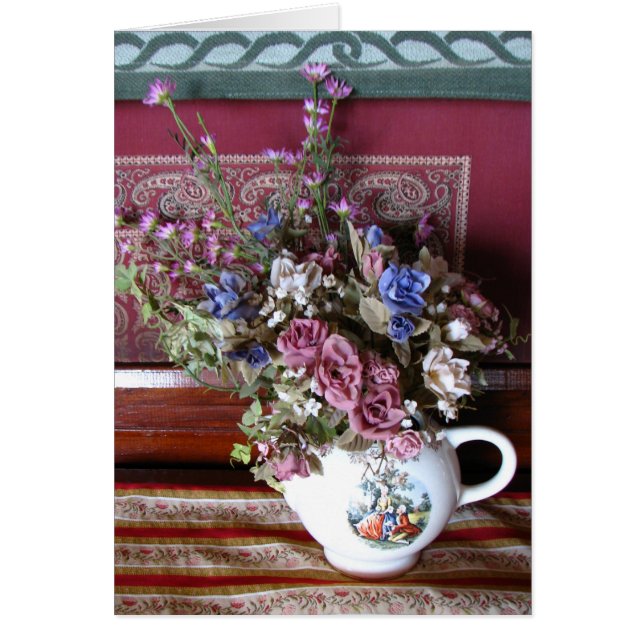 Cartão Vintage Flowers Teapot Vase, Vazio Greeting Card (Frente)