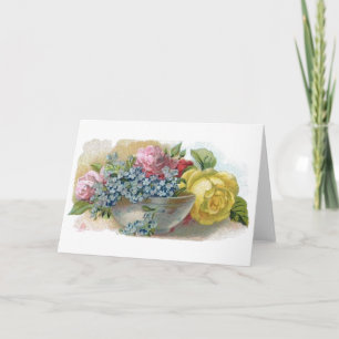 Cartão Vintage Forget Me Not Roses Greeting Card