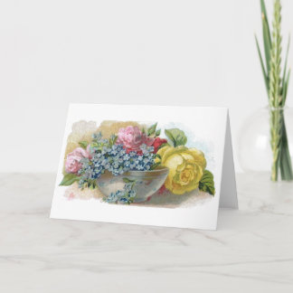Cartão Vintage Forget Me Not Roses Greeting Card