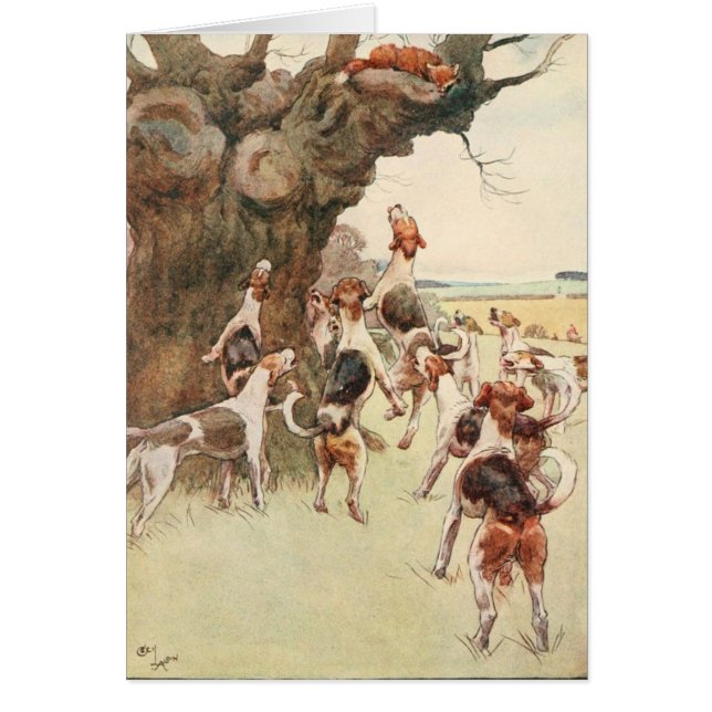 Cartão Vintage - Fox e cães, (Frente)