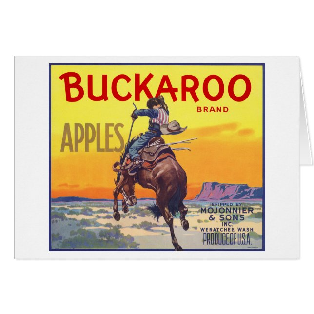 Cartão Vintage Fruta Crate Label Art, Buckaroo Apple (Frente Horizontal)