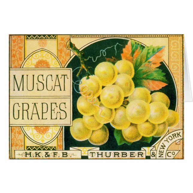 Cartão Vintage Fruta Crate Label Art, Muscat Graphics (Frente Horizontal)