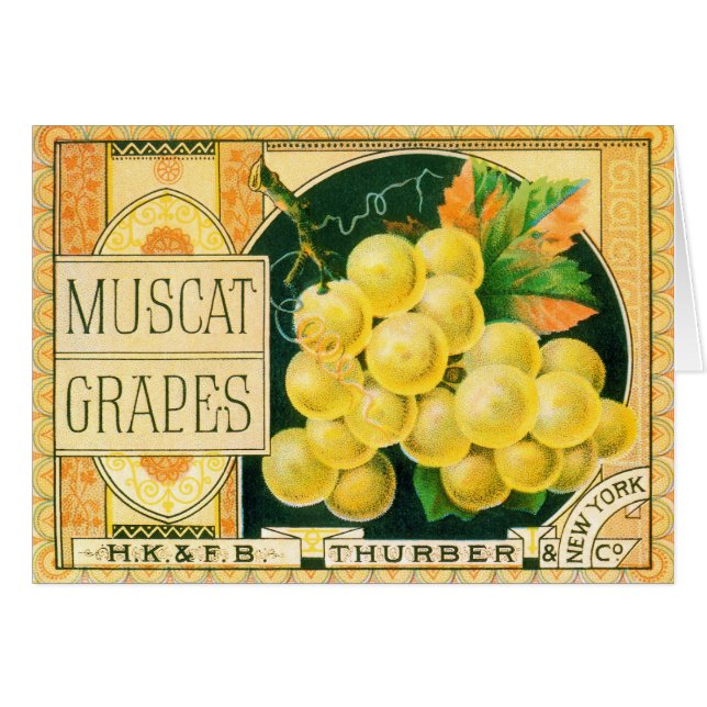 Cartão Vintage Fruta Crate Label Art, Muscat Graphics (Frente Horizontal)