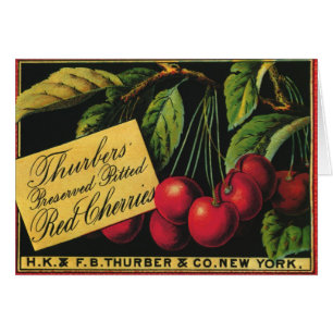 Cartão Vintage Fruta Crate Label Art, Thurber Cherries